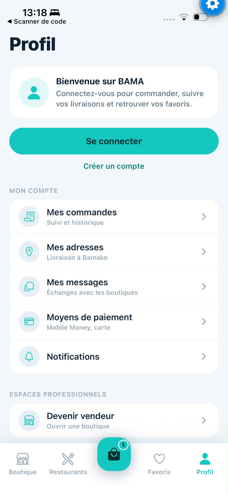 Profil, commandes et services BAMA
